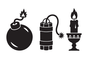 Bomb and candle isolated on white background vector icon