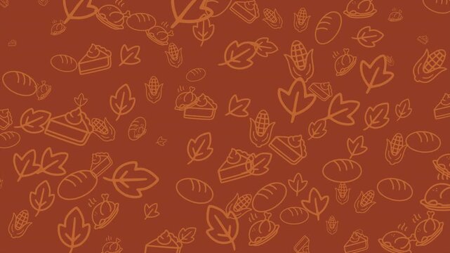 Dark brown Thanksgiving pattern background featuring food outlines.  Suitable for Thanksgiving promotions, backgrounds, and themed digital design