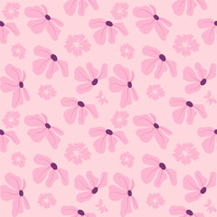 Seamless hand drawn floral pattern in pink tones, suitable for fabric patterns, background patterns, banners.