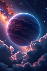 Fototapeta premium Gigantic gas planet, swirling clouds and vibrant hues, dominates foreground against a breathtaking, sprawling galaxy, interstellar, outer space