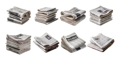 Stacked Newspapers on Isolated Background, PNG collection, set bundle, isolate on transparent or white background