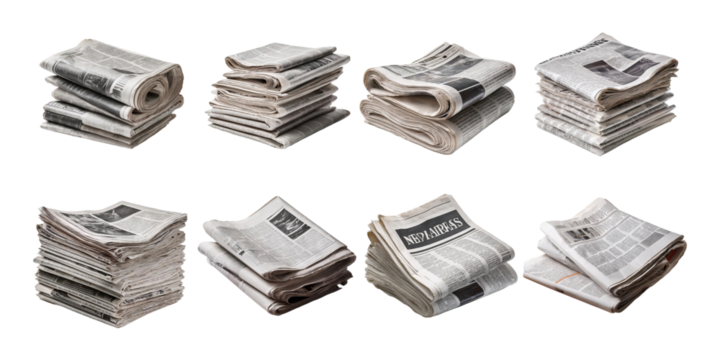Stacked Newspapers on Isolated Background, PNG collection, set bundle, isolate on transparent or white background