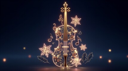 Christmas Concert Music Festival, Cello, Notes, Breeze, Snowflakes and Christmas Tree, New Year, Spring