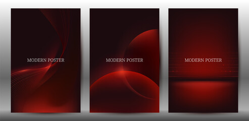 Fototapeta premium Modern Abstract Red Gradient With Curve Lines and Glowing Background Set