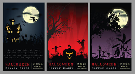 Set of  Halloween Multi Template Vector for poster, name card, cover, thrumpnail profile,  social media, digital video content header,  sale campaign . vector and illustration.