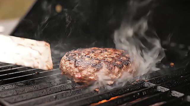 Grilling delicious burgers backyard cooking video summer close-up culinary tips