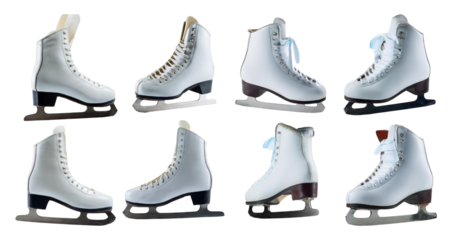 Various Styles of White Ice Skates on Transparent Background, isolated on transparent background