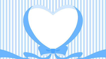 ハート型のリボンのデコレーションフレーム、ストライプ柄のパターン背景、16:9サイズ