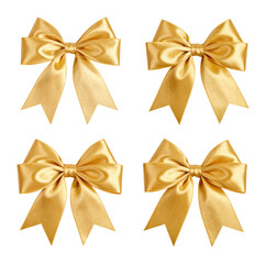 Elegant Gold Bows with Shimmering Silk Ribbons for Decoration, Isolated on Transparent Background