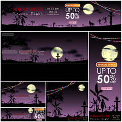 Set of  Halloween Multi Template Vector for poster, name card, cover, thrumpnail profile,  social media, digital video content header,  sale campaign . vector and illustration.