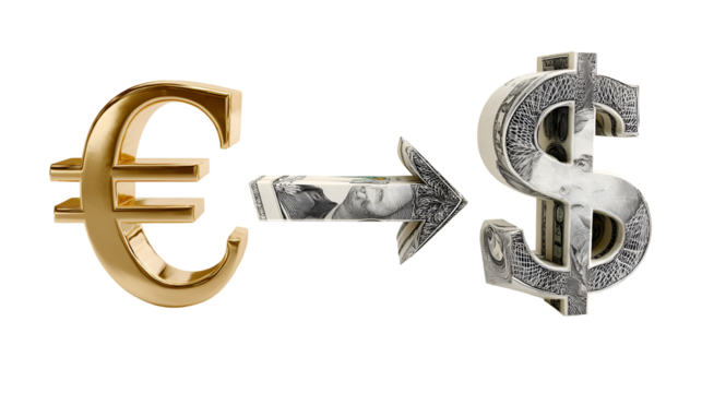 Euro to dollar currency exchange symbol isolated on transparent background - Powered by Adobe