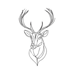 Abstract Line Art Deer Head with Antlers  , elegant line-art illustration of a deer head with magnificent antlers. 