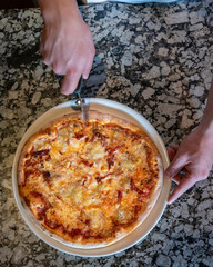 Pizza artesanal cocida en horno de barro y ladrillo