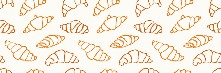 Naklejka na ściany i meble Croissant pattern with crayon texture. Bakery pattern for menus or packaging. Pattern of different sketchy croissant Naklejka na ściany i meble Croissant pattern with crayon texture. Bakery pattern for menus or packaging. Pattern of different sketchy croissant