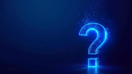 Digital question mark made of glowing blue particles forming in dark cyberspace representing inquiry and technology curiosity. - Powered by Adobe