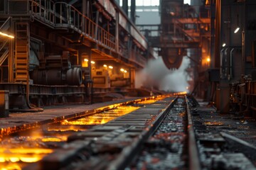 Naklejka premium Industrial scene with molten metal in a factory