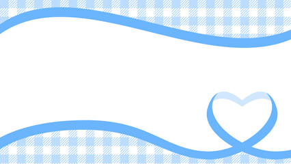 ハート型のリボンのデコレーションフレーム、ギンガムチェック柄のパターン背景、16:9サイズ
