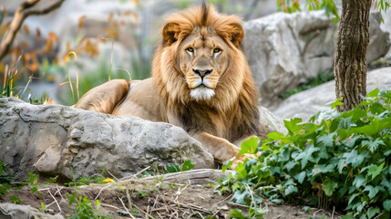 Lion resting in natural habitat