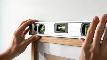 Leveling a picture frame home interior diy project indoor space close-up view precision and accuracy in decor