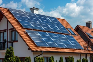 Fototapeta premium Solar panels installed on a modern house roof