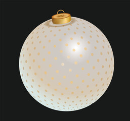  Elegant White Christmas Ornament with Golden Polka Dots Isolated on Black Background, Festive Holiday Bauble Decoration