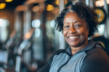Naklejka premium Smiling mature woman at the gym