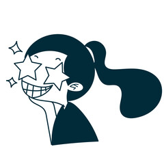 doodle cartoon cute girl smiling with starry eyes