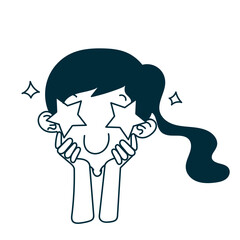 doodle cartoon cute girl smiling with starry eyes