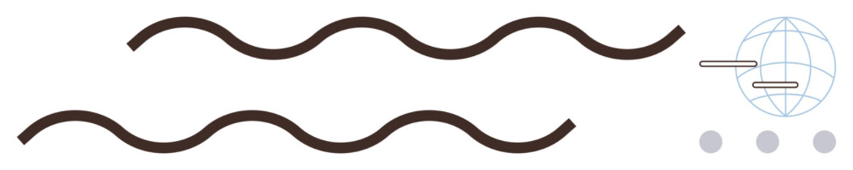 Horizontal wavy lines alongside a globe with bars and dots highlight global data flow, digital communication, and connectivity. Ideal for networking, technology, globalization, data transfer