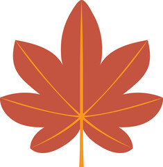 Autumn Leaf With Five Points Reddish Brown Orange Veins And Stem On Transparent Background Seasonal Element