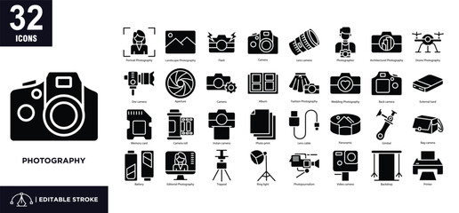 Photography glyph icon set