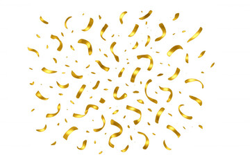 Obraz premium Golden confetti and streamer explosion for celebration, party, and festive event backgrounds with transparent layer