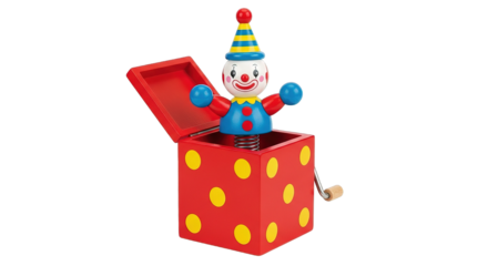 Jack in the box toy with clown isolated on transparent background