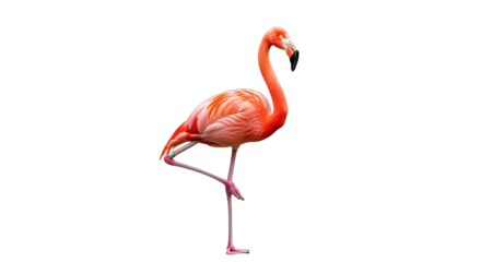 Flamingo standing on one leg isolated on transparent background