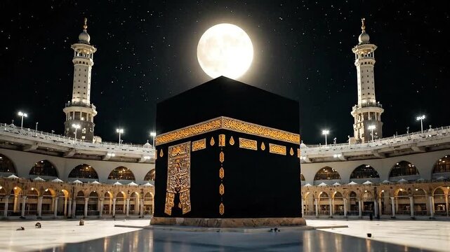 Majestic Kaaba Under Moonlight: A Spiritual Journey in Mecca