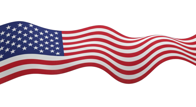 Waving american flag isolated on transparent background