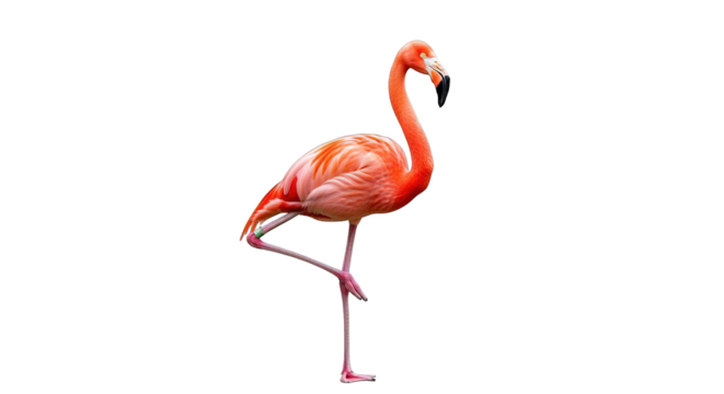Flamingo standing on one leg isolated on transparent background