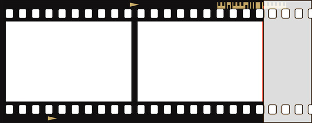 Empty Film Strip with Two White Frames and Perforations Bordering a Gray Area on the Right
