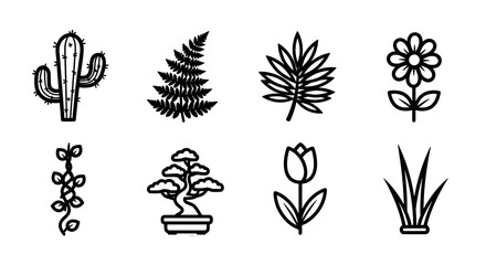 Vector art of collection of diverse plant illustrations cactus, fern, flower