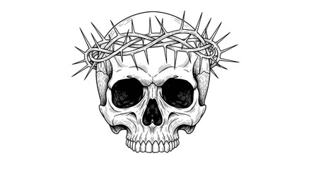 Obraz premium Vector art of detailed skull with crown of thorns illustration