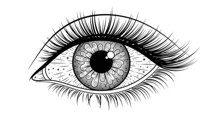 Obraz premium Vector art of detailed eye with intricate patterns in black and white