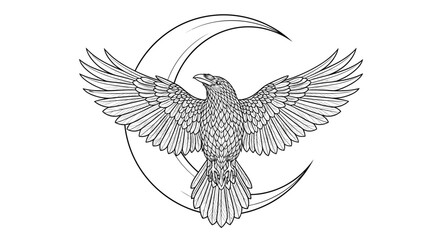 Fototapeta premium Vector art of a majestic raven soars against the backdrop of a crescent moon