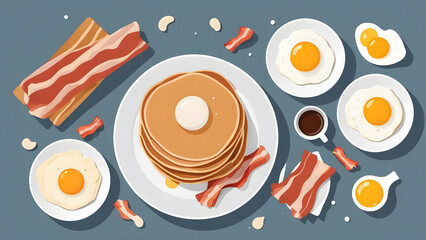 Minimalist Food Graphic Stylized Overhead Composition of Sweet and Savory Breakfast Items