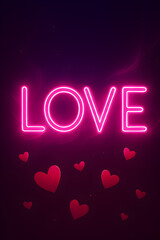 Neon Love Typography Design &ndash; Glowing Pink Romantic Text Art for Valentine Posters