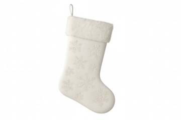 White christmas stocking hanging, decorating for winter holiday and festive celebration, isolated on transparent background