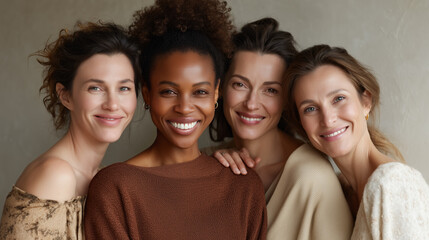 Fototapeta premium Portrait of Diverse Multiracial Women with Glowing Skin