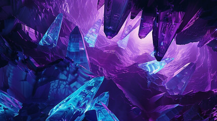 A Breathtaking Violet Landscape of Crystalline Formations and Luminous Structures