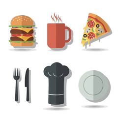 A collection of food items and restaurant-related icons, perfect for menus and culinary themes.