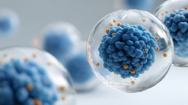 Close-Up of Blue Exosome Particles in 3D Scientific Rendering