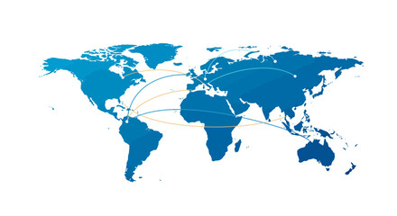 Obraz premium Global network communication concept shown by world map with connected routes